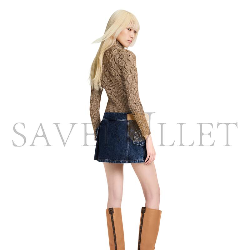 LOUIS VUITTON MONOGRAM ACCENT RAW DENIM MINI SKIRT 1AJGEA